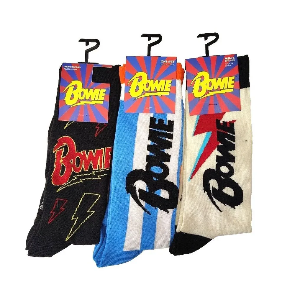 David Bowie Music Band Novelty 3 Pair Adult Men Crew Size 6-12 NWT